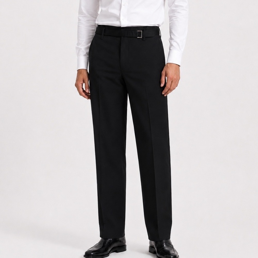 Emporio Armani Belted Dress Pants Mens 52‎ XL Black Office Career Classic Fit
